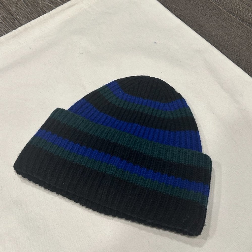 Acne Studios Blue & Green Striped Logo Beanie - Picture 2 of 3